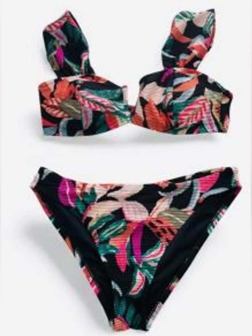 Time and Tru Black Bikini Set with Multicolor Tropical Leaves Size Medium/XL